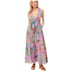 Banjanan Carlota Pink Maxi Dress Size Large Tassels Lisbon Garden Wild Rose